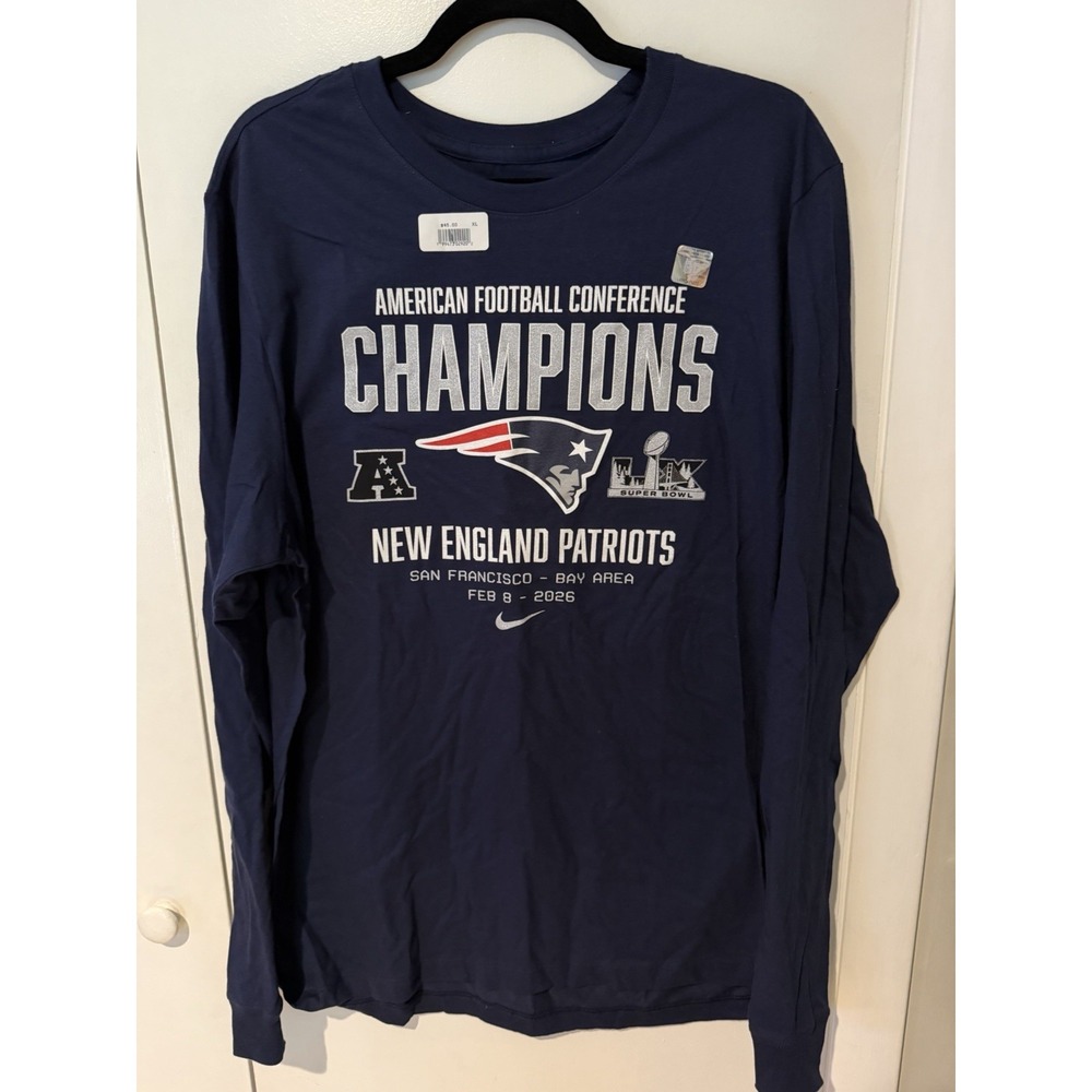 NWT Nike New England Patriots 2025 AFC Champions Super Bowl LX T-Shirt XL Navy